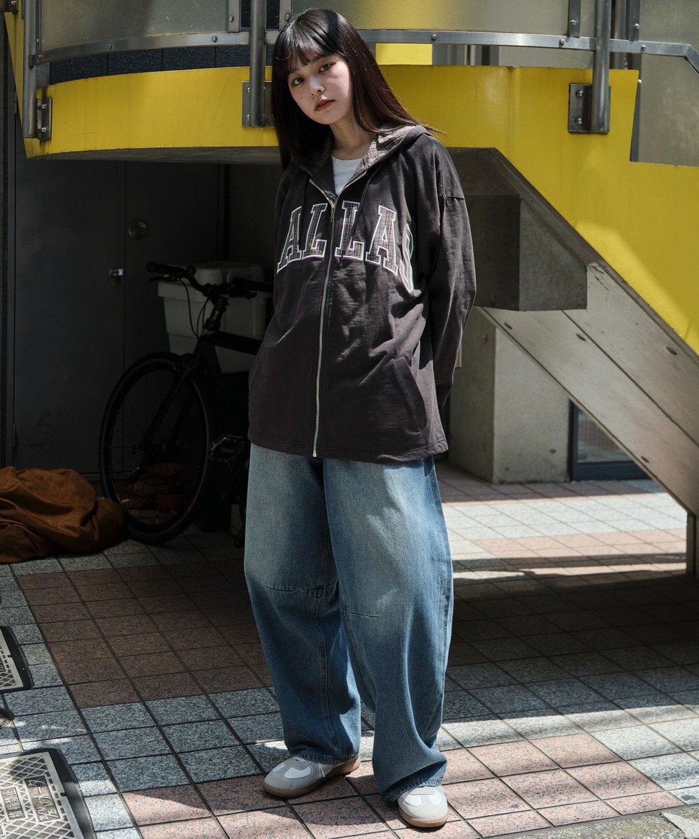 WEGO 【ユニセックス着用ITEM/MLサイズ展開】スラブチェックロゴジップパーカー 