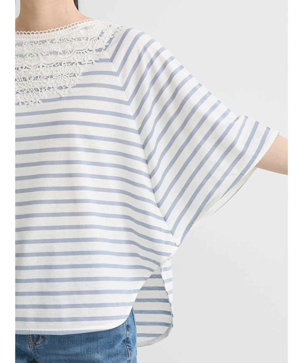 earth music&ecology 襟レースボーダーポンチョ 