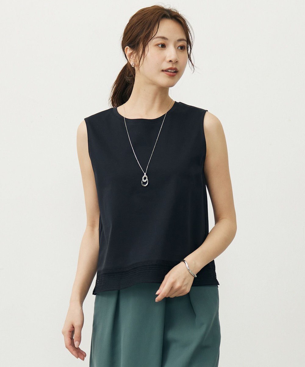 J.PRESS LADIES L 【人気のため追加・洗える】ノースリーブスムースジャージー レース カットソー 