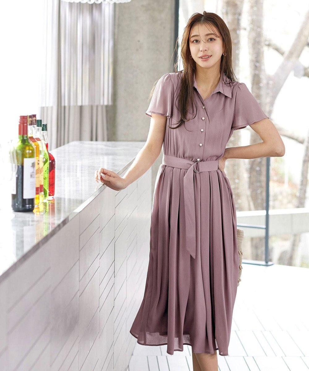 Tiaclasse 【洗える】シアー楊柳シャツワンピース 