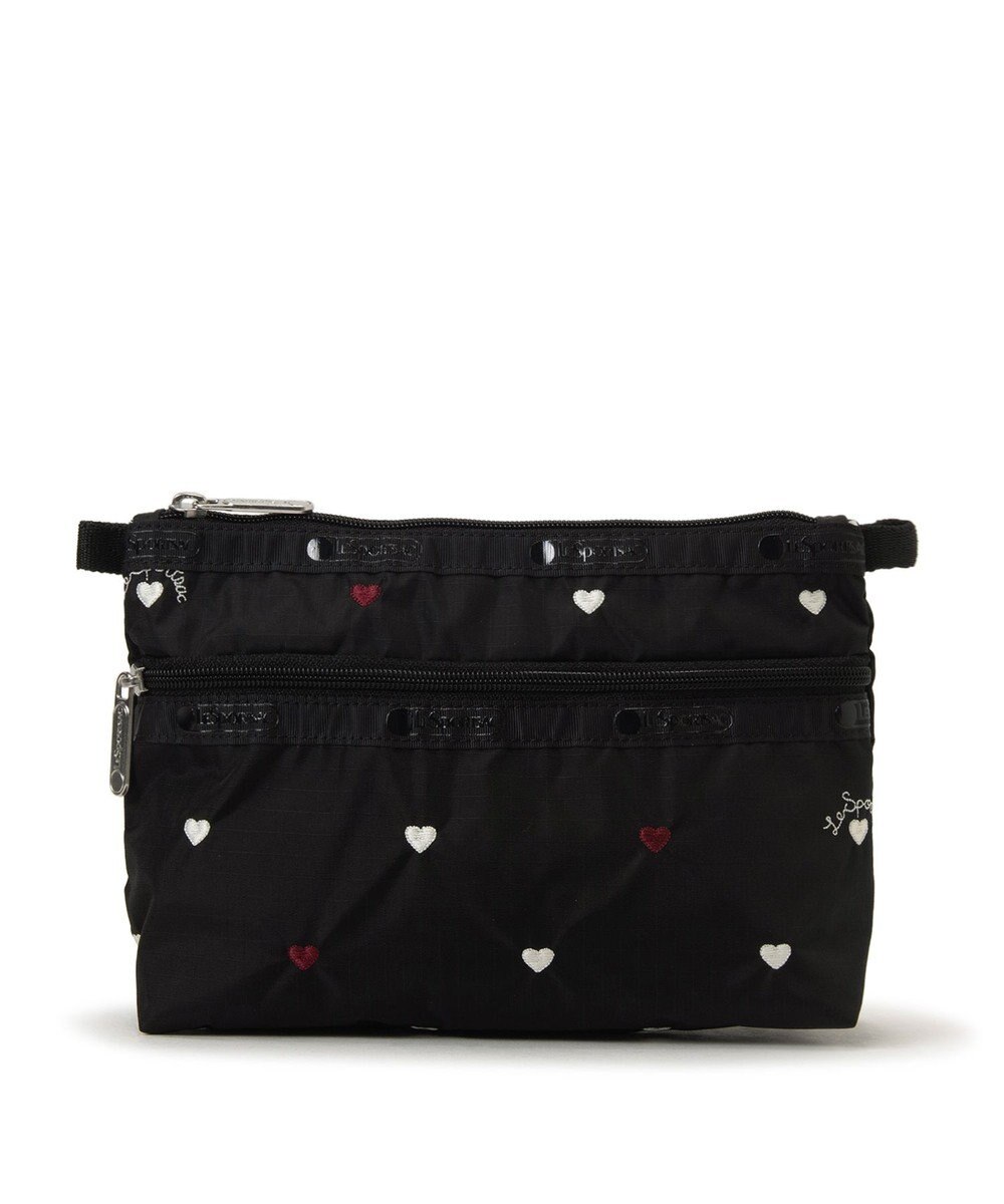 LeSportsac COSMETIC CLUTCH/レッド/ホワイトハートEMB 