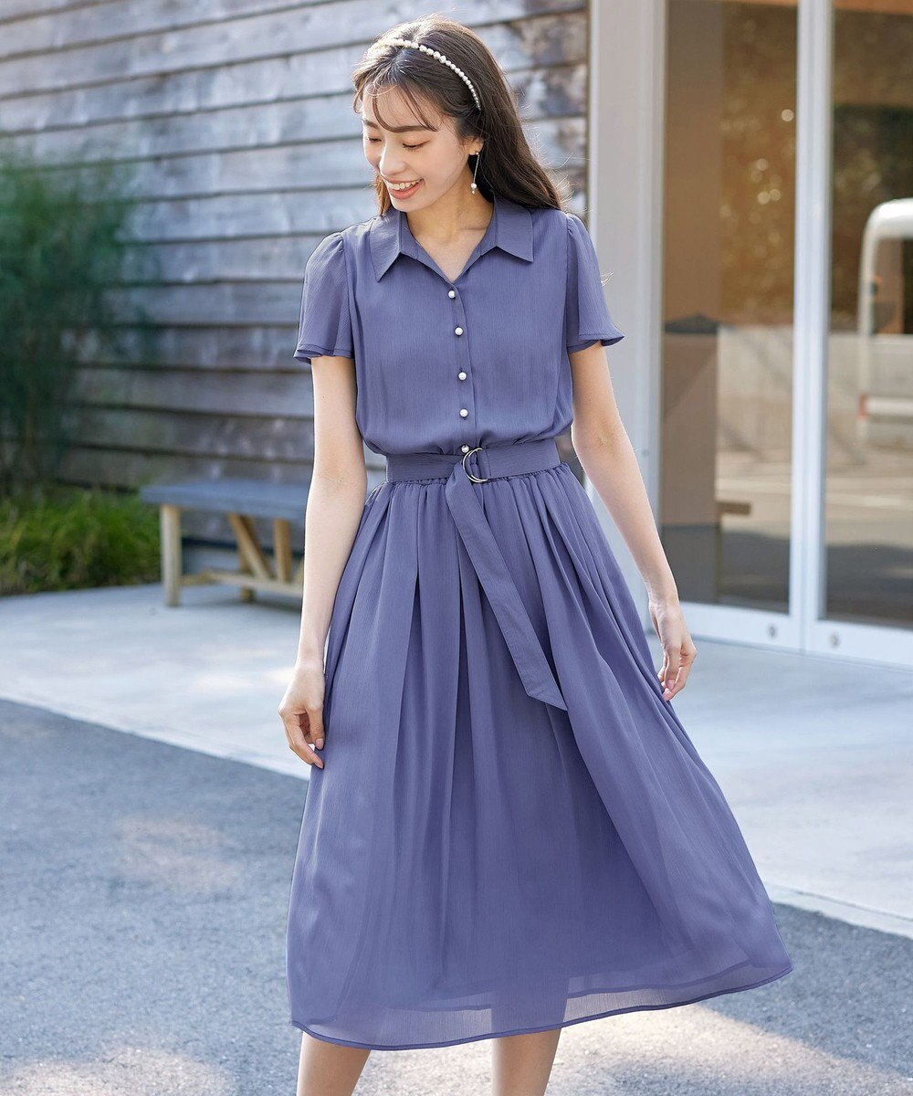 Tiaclasse 【洗える】シアー楊柳シャツワンピース 