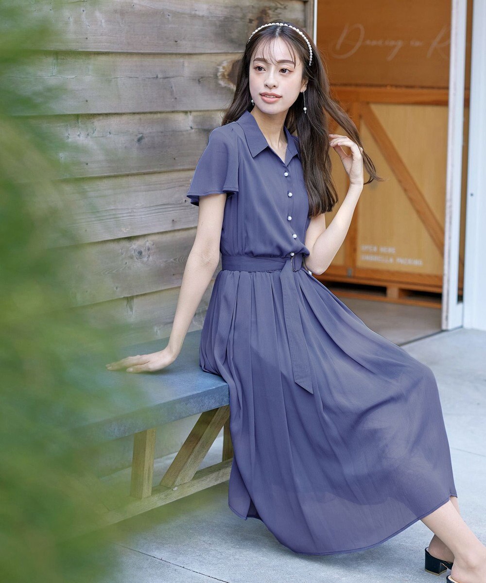 Tiaclasse 【洗える】シアー楊柳シャツワンピース 