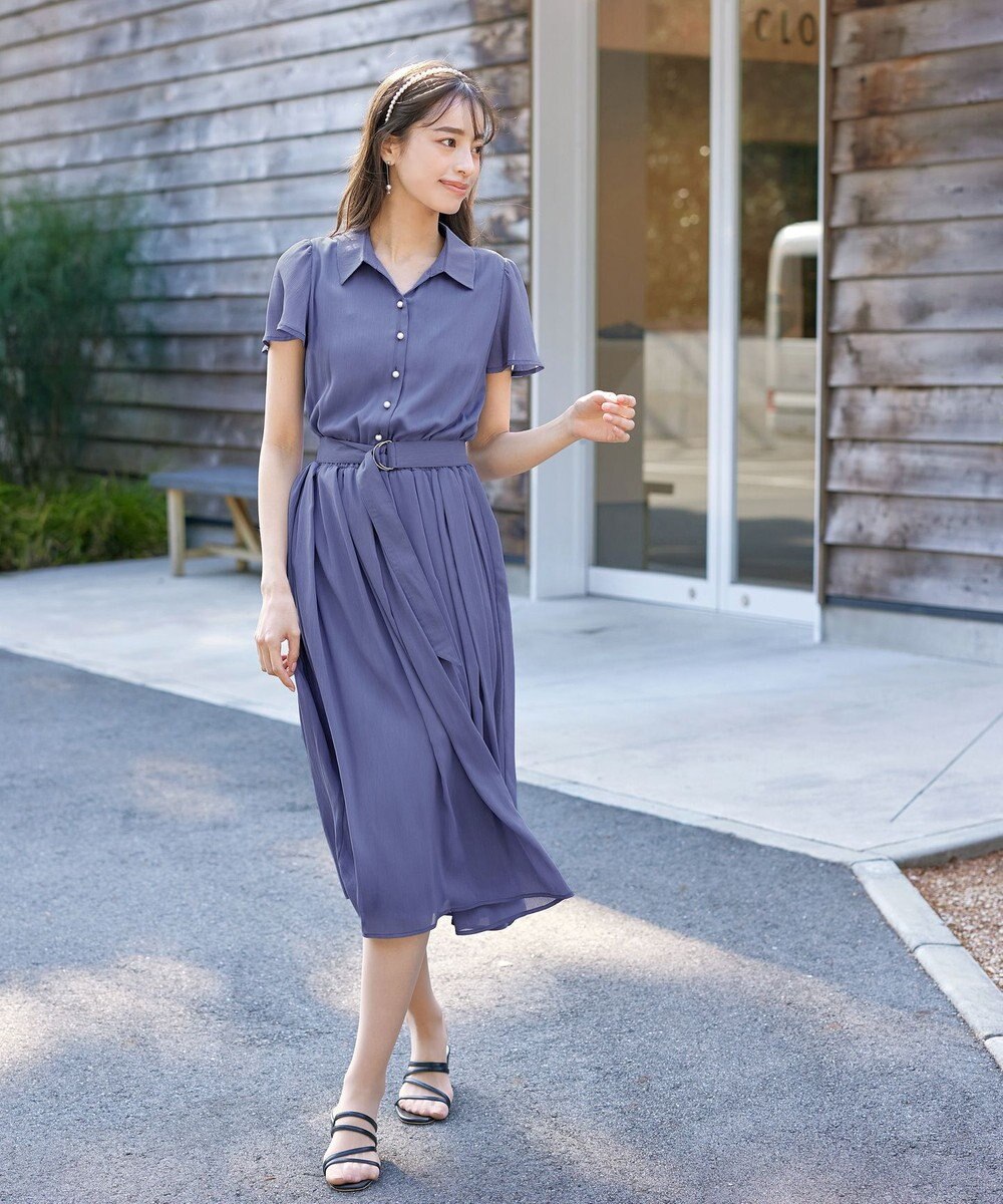 Tiaclasse 【洗える】シアー楊柳シャツワンピース 
