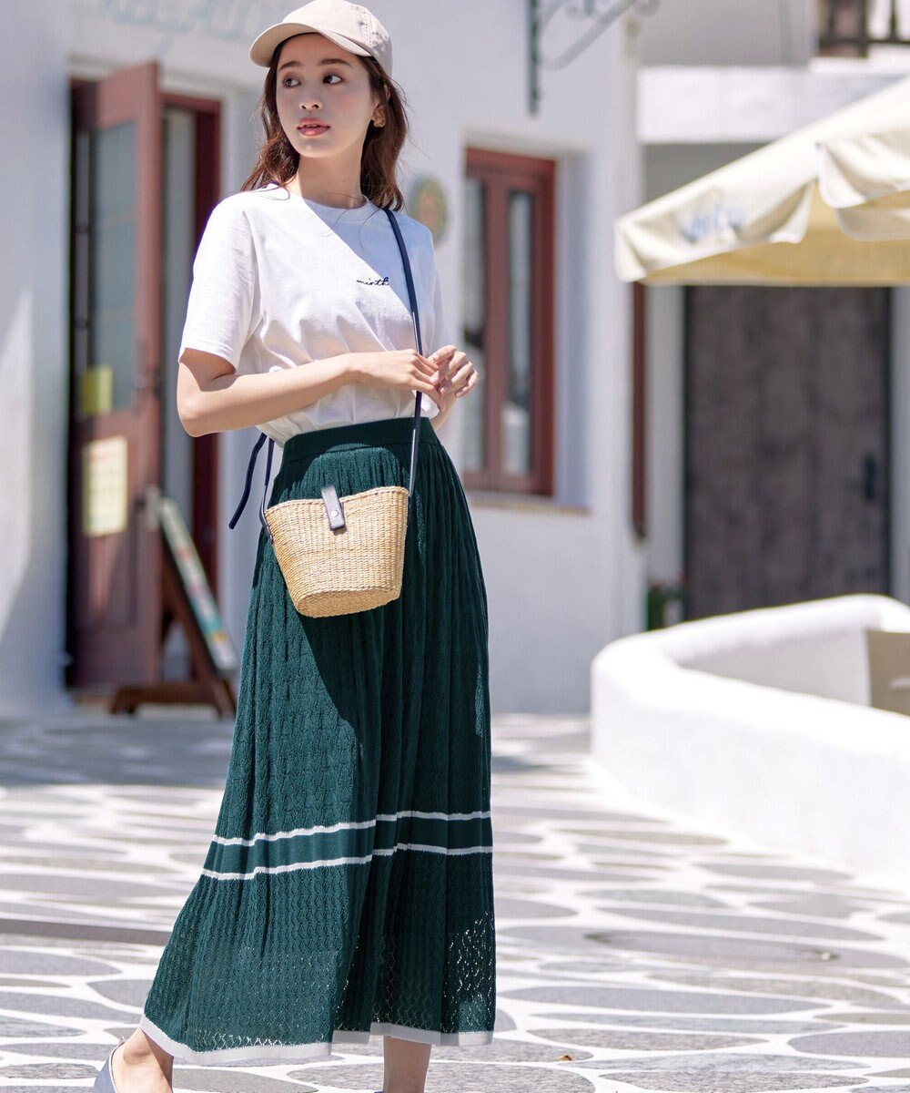 Tiaclasse クロシェ編み配色ニットスカート 