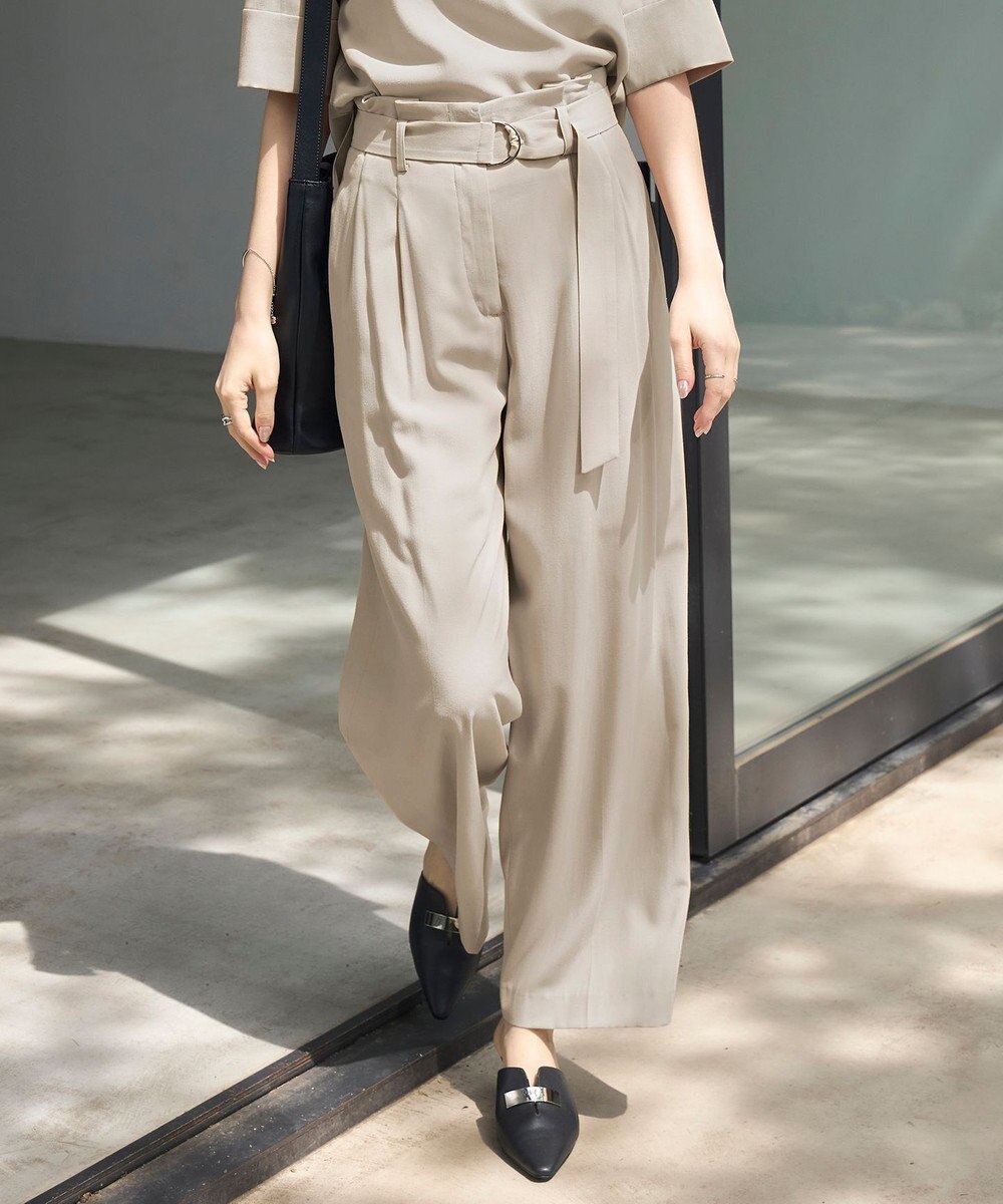 ICB 【接触冷感・UVカット・洗える】 T/Rドライリネン ワイドストレートパンツ 