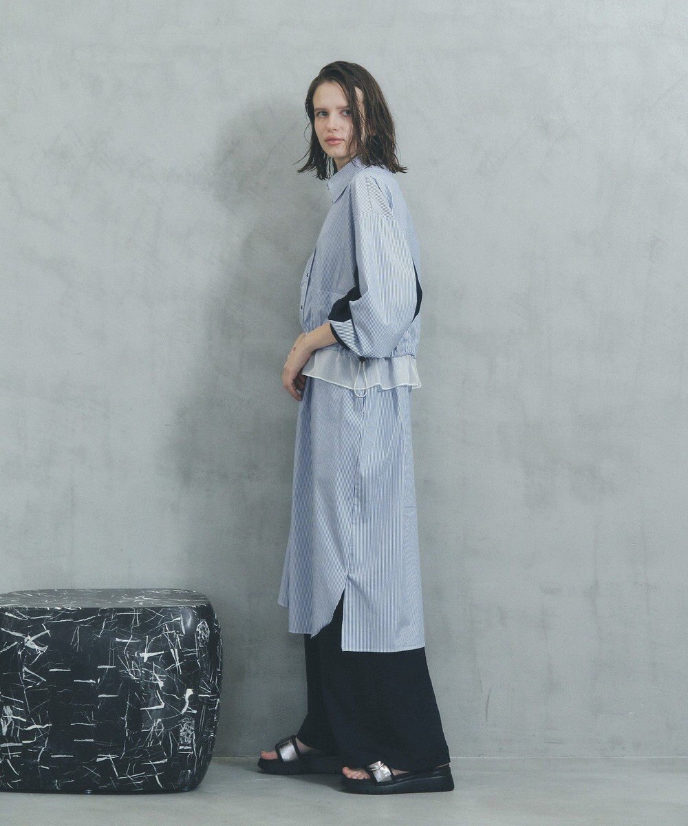 YECCA VECCA シアーMIXドロストデザインシャツワンピース 