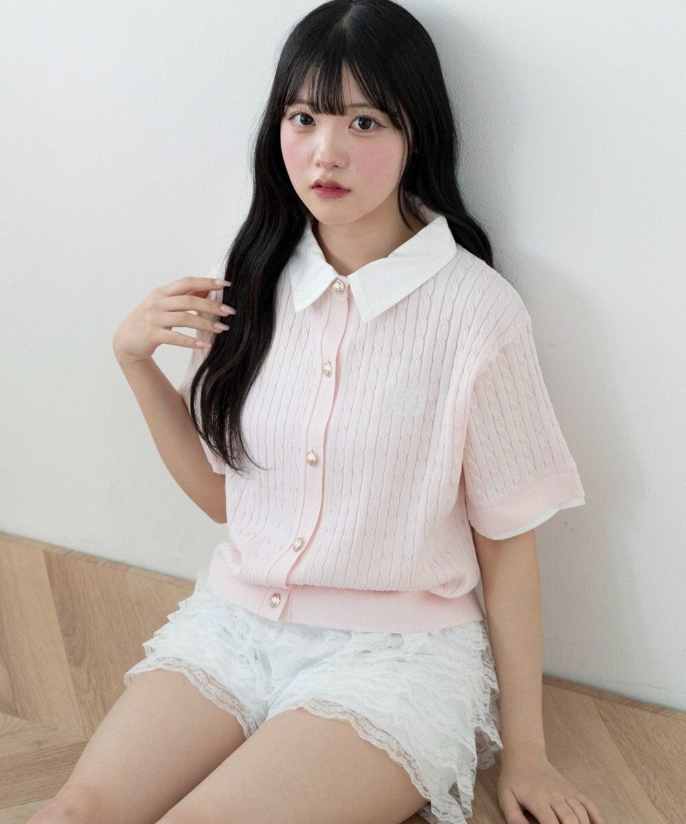 WEGO キンボタンエリツキケーブルニット 