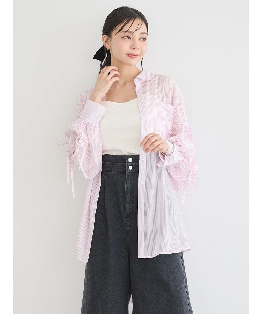 earth music&ecology 袖スリットリボンロングシャツ 