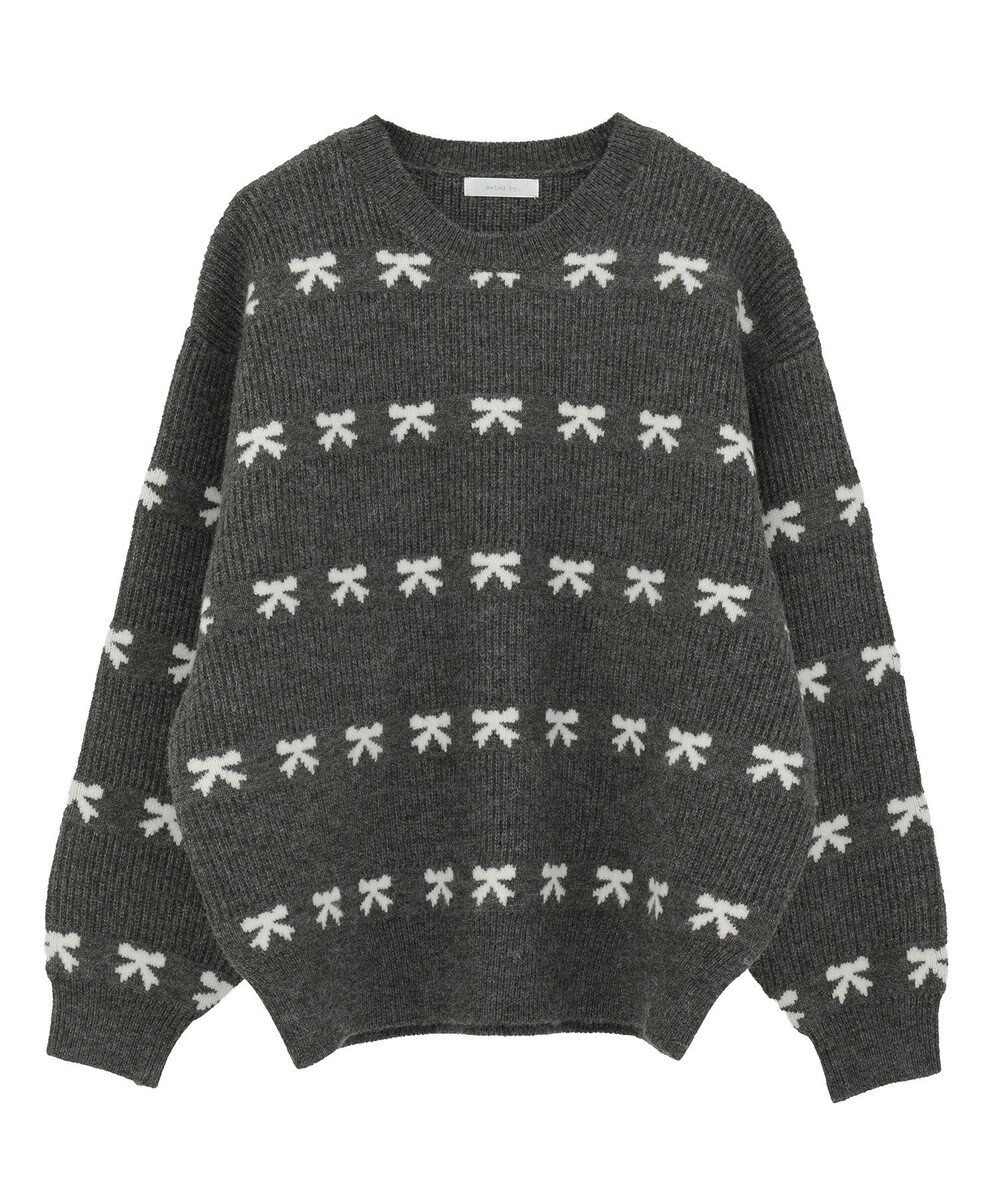 Green Parks ・ｓｗｉｎｇ　ｂｙ　リボンジャカードクルーニット 