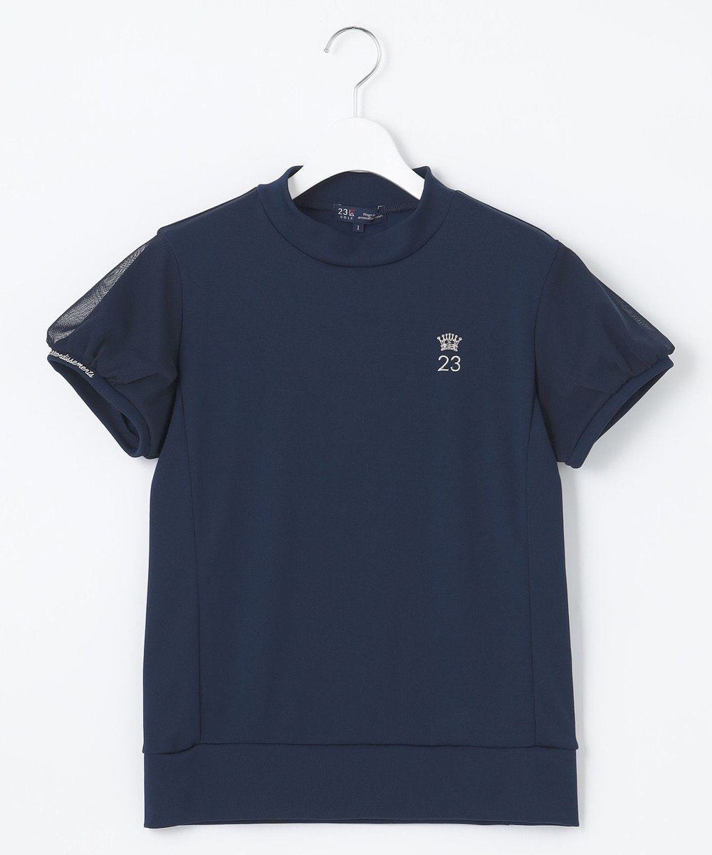 23区GOLF 【WOMEN】チュール袖 モックネックプルオーバー 