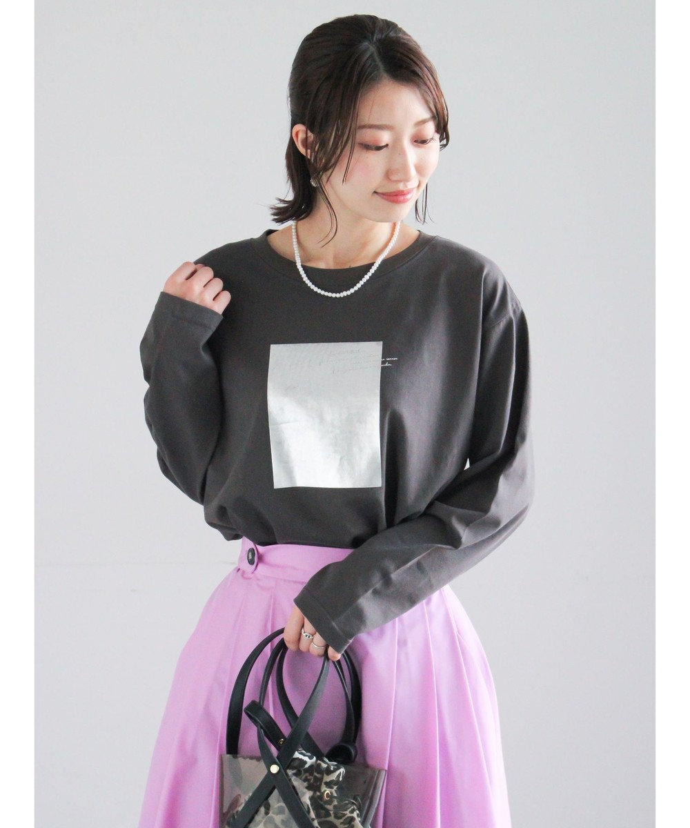Te chichi 箔プリントロングTシャツ 