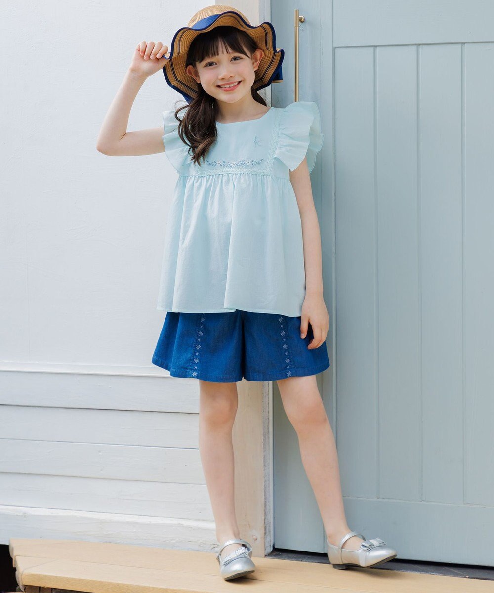 組曲 KIDS 【150-160㎝】 ブルーフラワーデニムキュロット 
