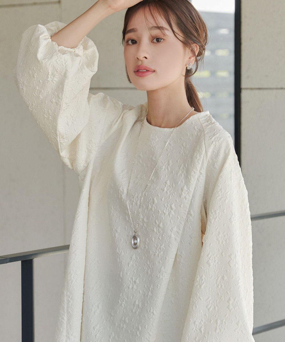 Tiaclasse 【洗える】ふくれジャガードバルーンスリーブチュニックブラウス 