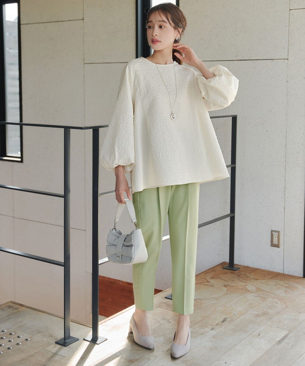 Tiaclasse 【洗える】ふくれジャガードバルーンスリーブチュニックブラウス 