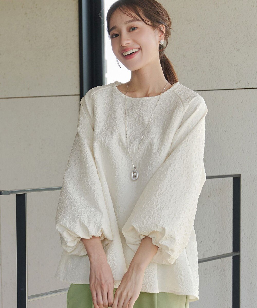 Tiaclasse 【洗える】ふくれジャガードバルーンスリーブチュニックブラウス 