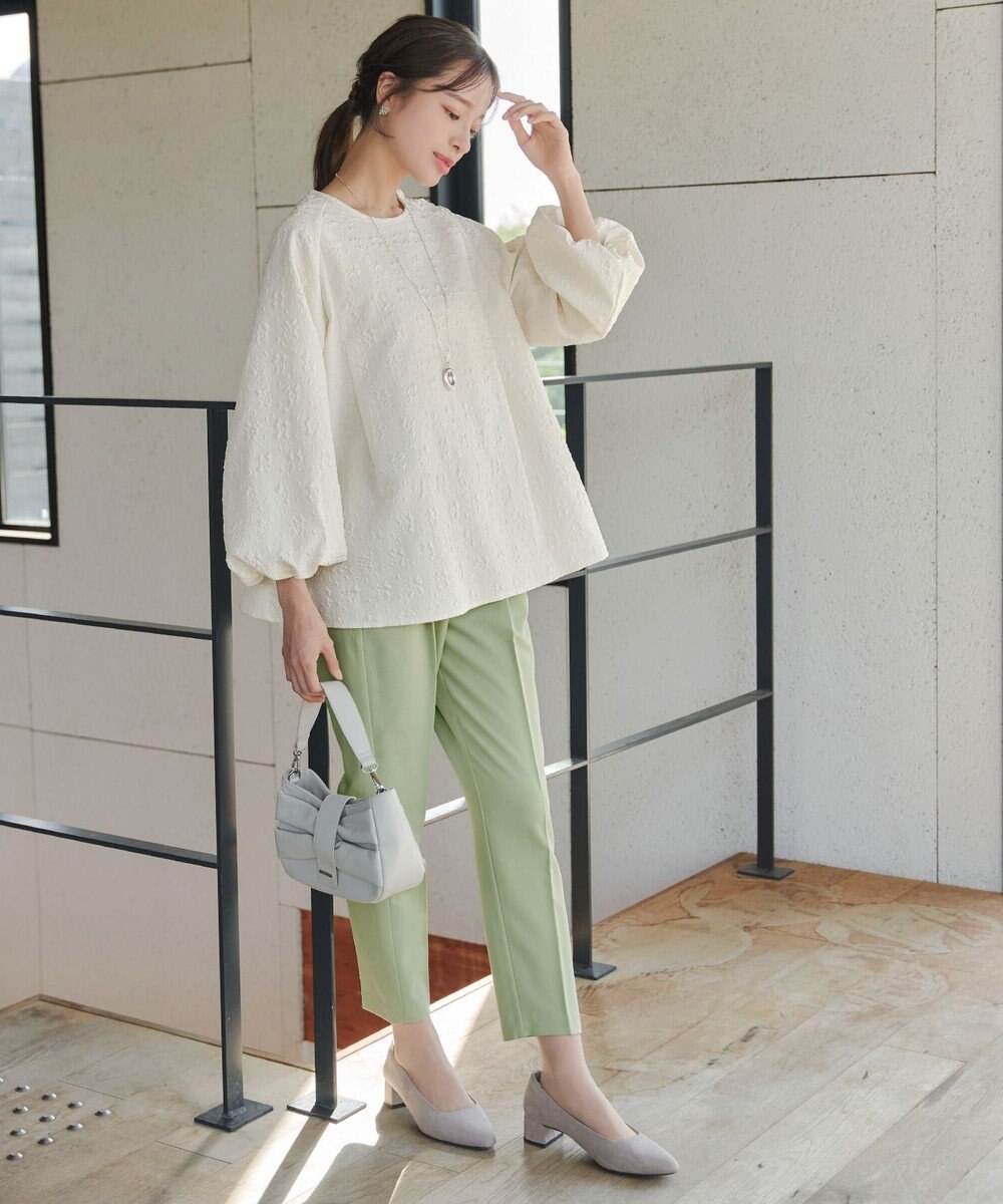 Tiaclasse 【洗える】ふくれジャガードバルーンスリーブチュニックブラウス 