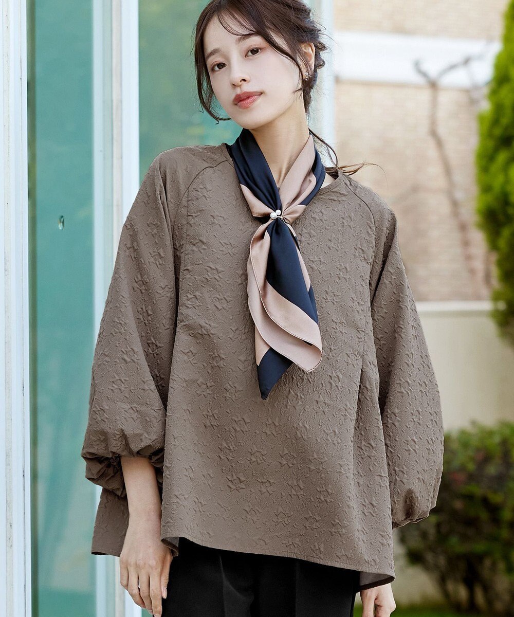 Tiaclasse 【洗える】ふくれジャガードバルーンスリーブチュニックブラウス 