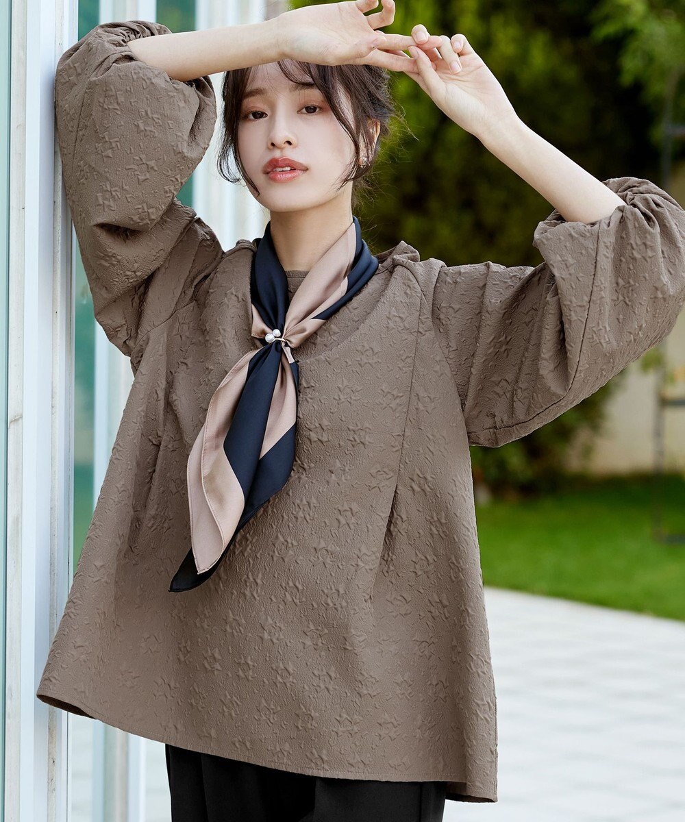 Tiaclasse 【洗える】ふくれジャガードバルーンスリーブチュニックブラウス 