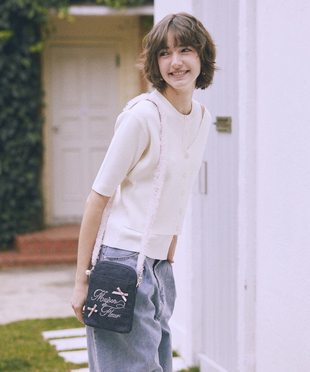 Maison de FLEUR ラインストーンデニムチュールショルダーバッグ 