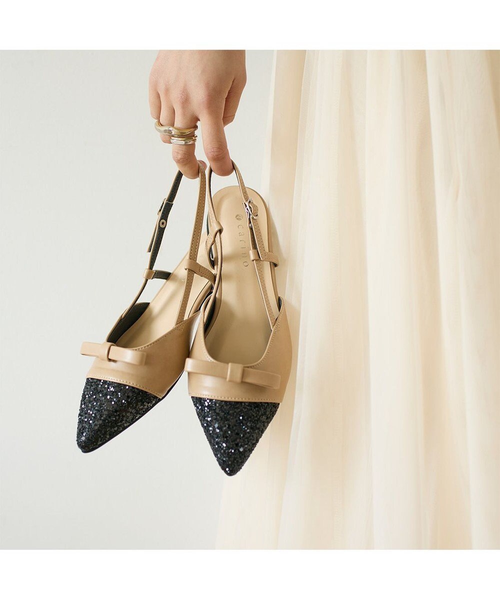 MODE ET JACOMO <carino>グリッターコンビフラットシューズ 