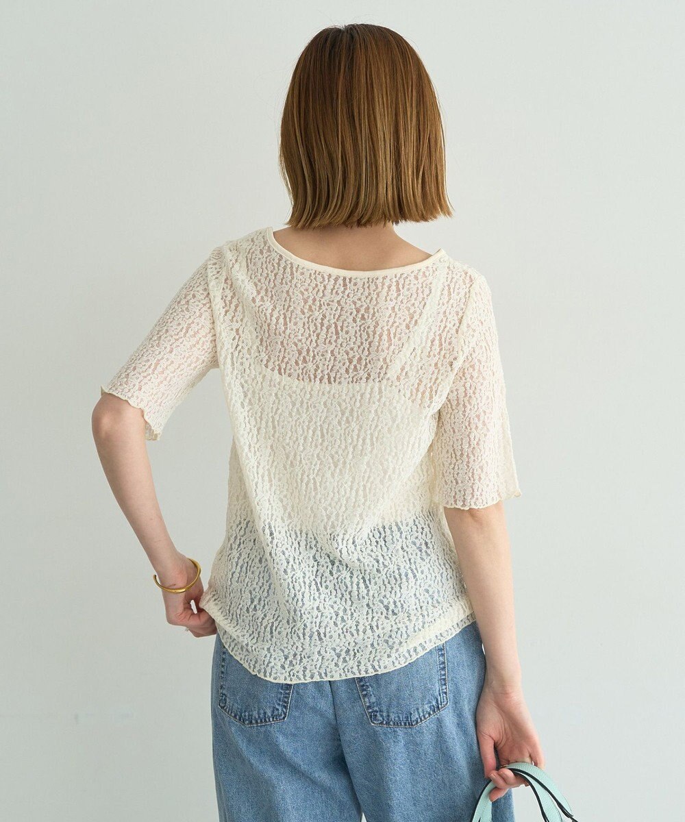 YECCA VECCA 5分袖レースシアートップス 