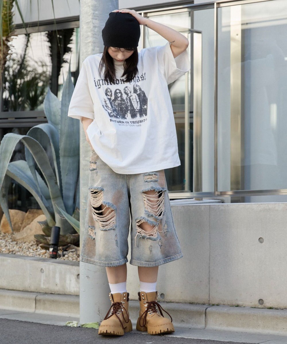 WEGO ダメージデニムハーフパンツ 