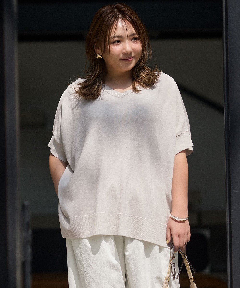 UNFILO L 【野呂佳代さん着用】スゴ機能美ニット Vネック ワイドプルオーバー 