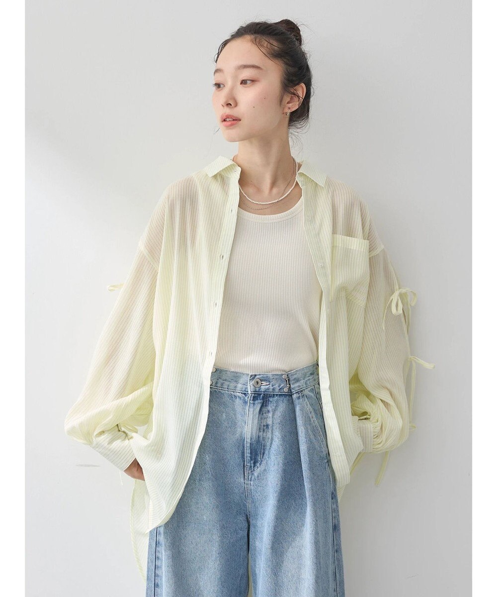 earth music&ecology 袖スリットリボンロングシャツ 