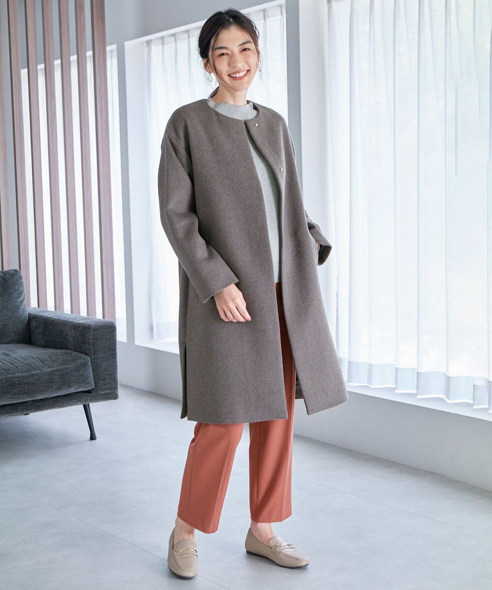 ANY 【防風裏地】ウールブレンドノーカラーコート 