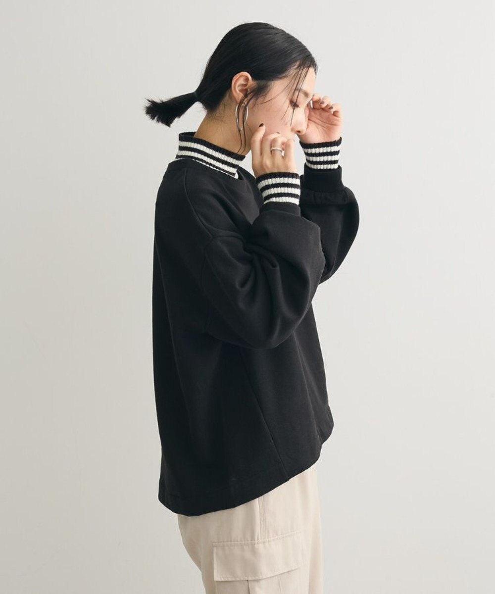 Green Parks 配色リブニットドッキング裏起毛プルオーバ 