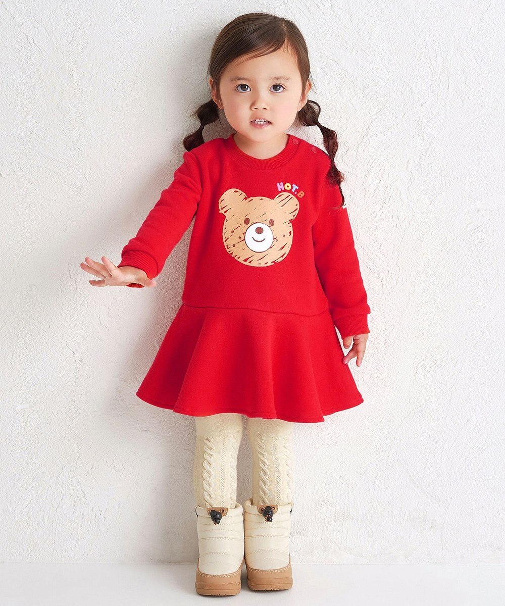 MIKI HOUSE HOT BISCUITS 【80-120cm】ビッグフェイスプリント 裏毛パイル素材 フレアワンピース 