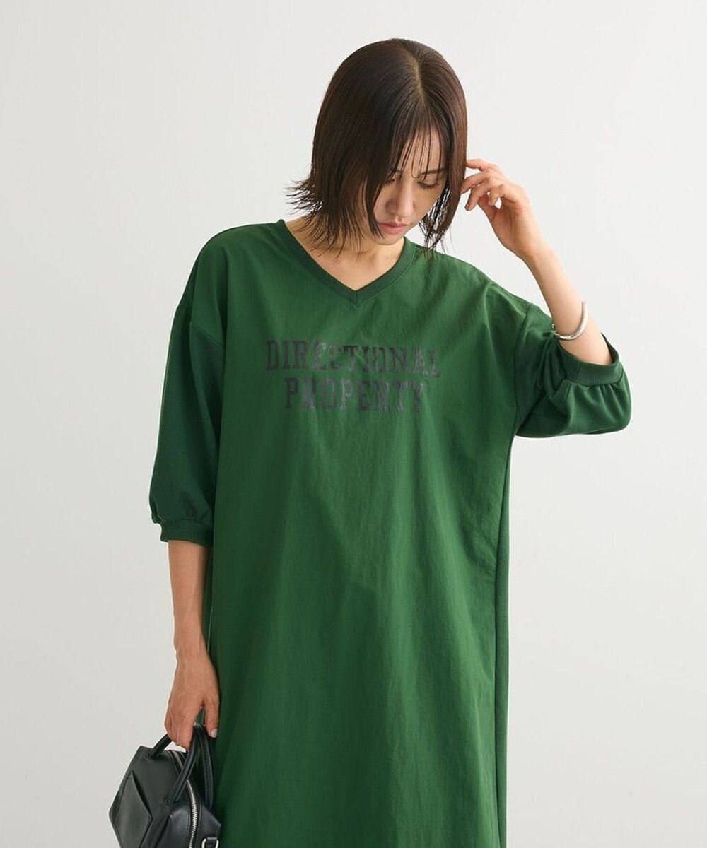 Green Parks ７分袖裏毛ドッキングロゴワンピース 