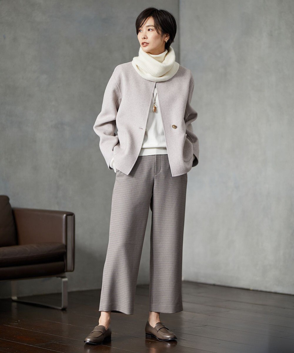 J.PRESS LADIES 【リバーシブル】ウールナイロン リバー ノーカラー ショートコート 