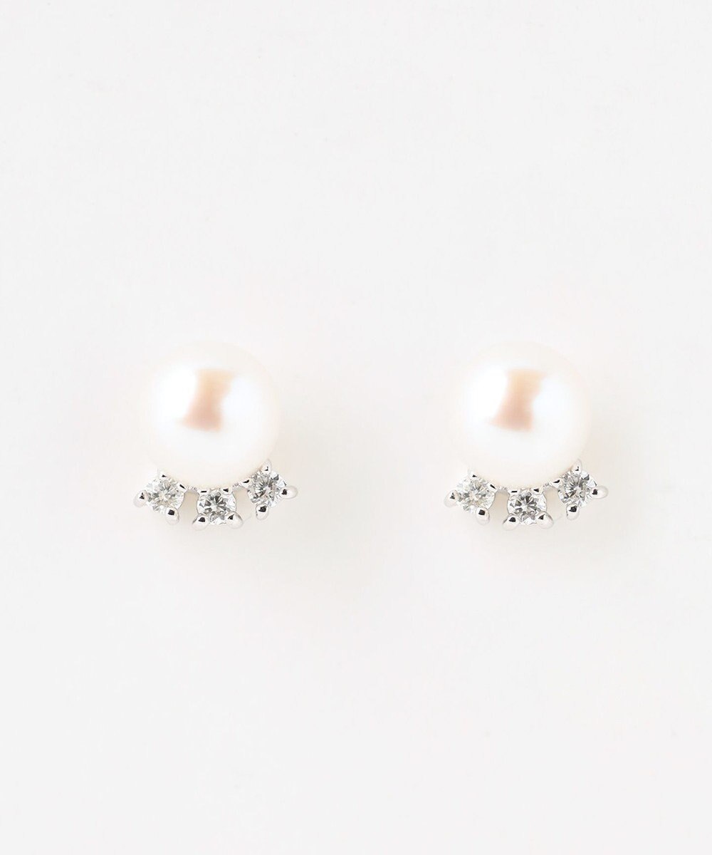 【WEB限定】FRILL DIAMOND PEARL PIERCED K10ホワイトゴールド 淡水パール ダイヤモンドピアス, ホワイトゴールド系, F