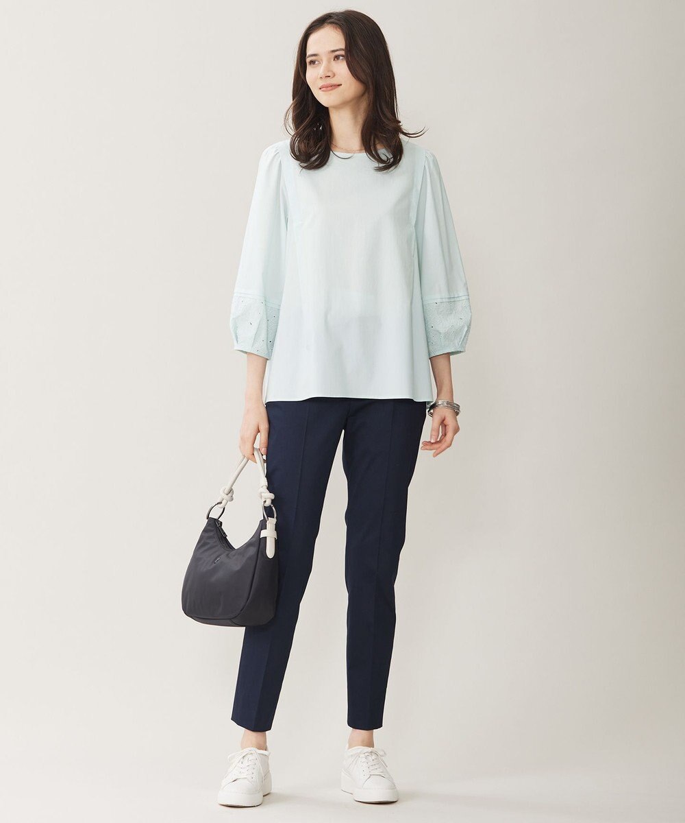 自由区 【接触冷感・洗える】コットンサテンストレッチテーパード パンツ 