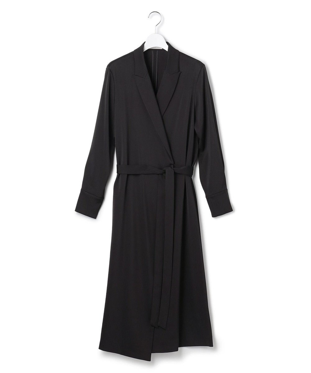 ICB L 【洗える】ストレッチダブルサテン テーラーカラー ラップワンピース 