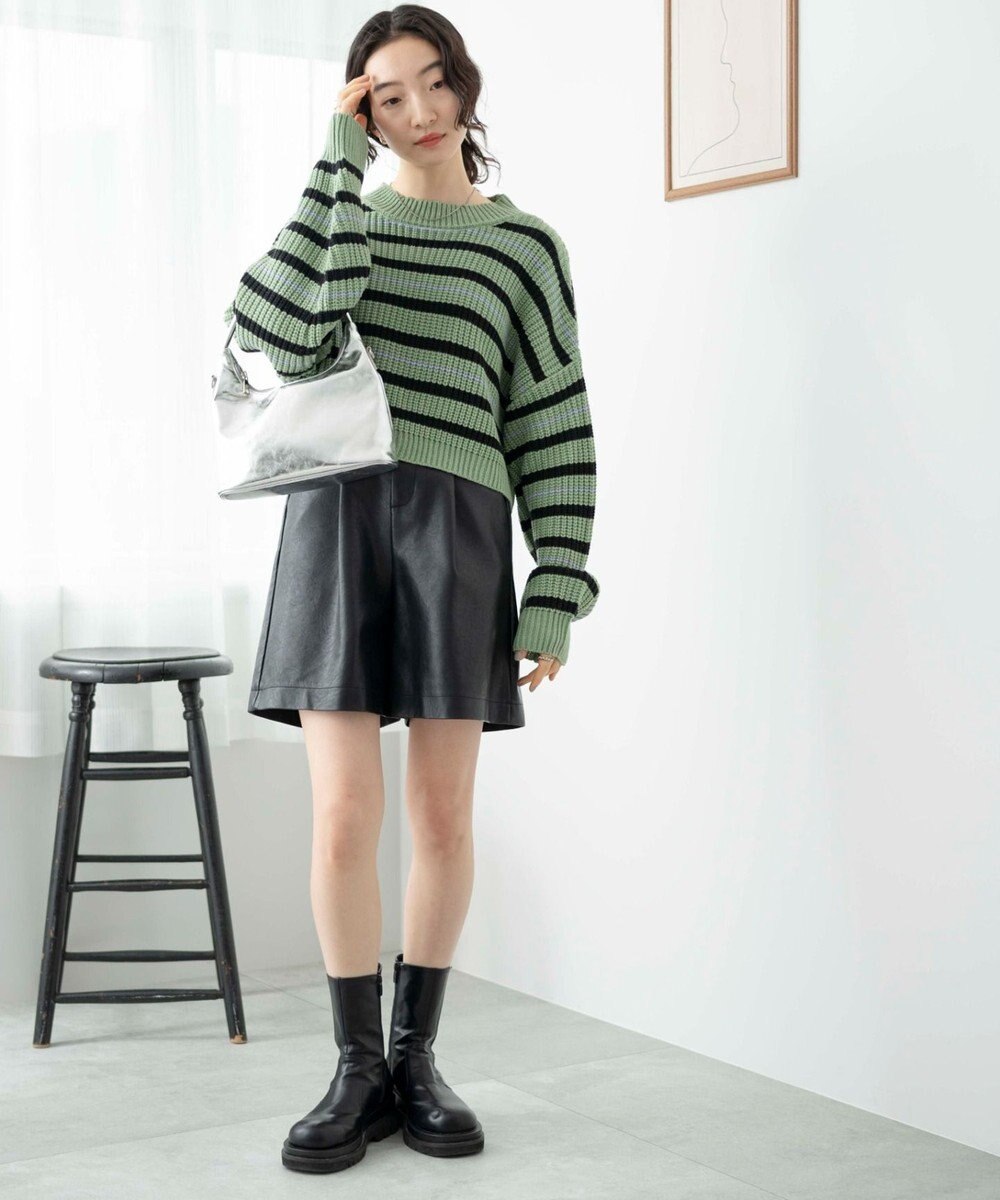 WEGO ボーダーショートニットプルオーバー 