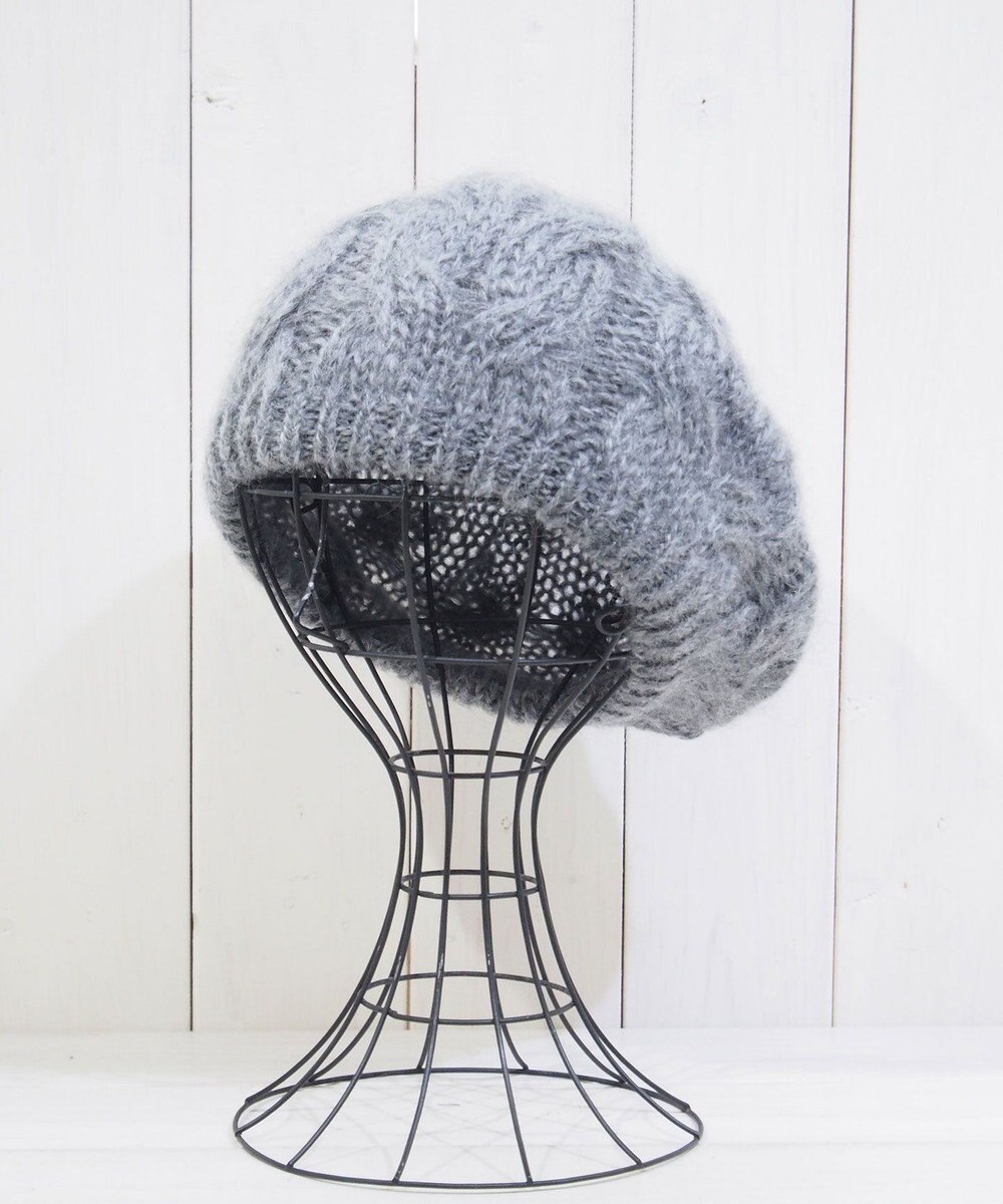 石田製帽 モヘアケーブルニット ベレー帽 