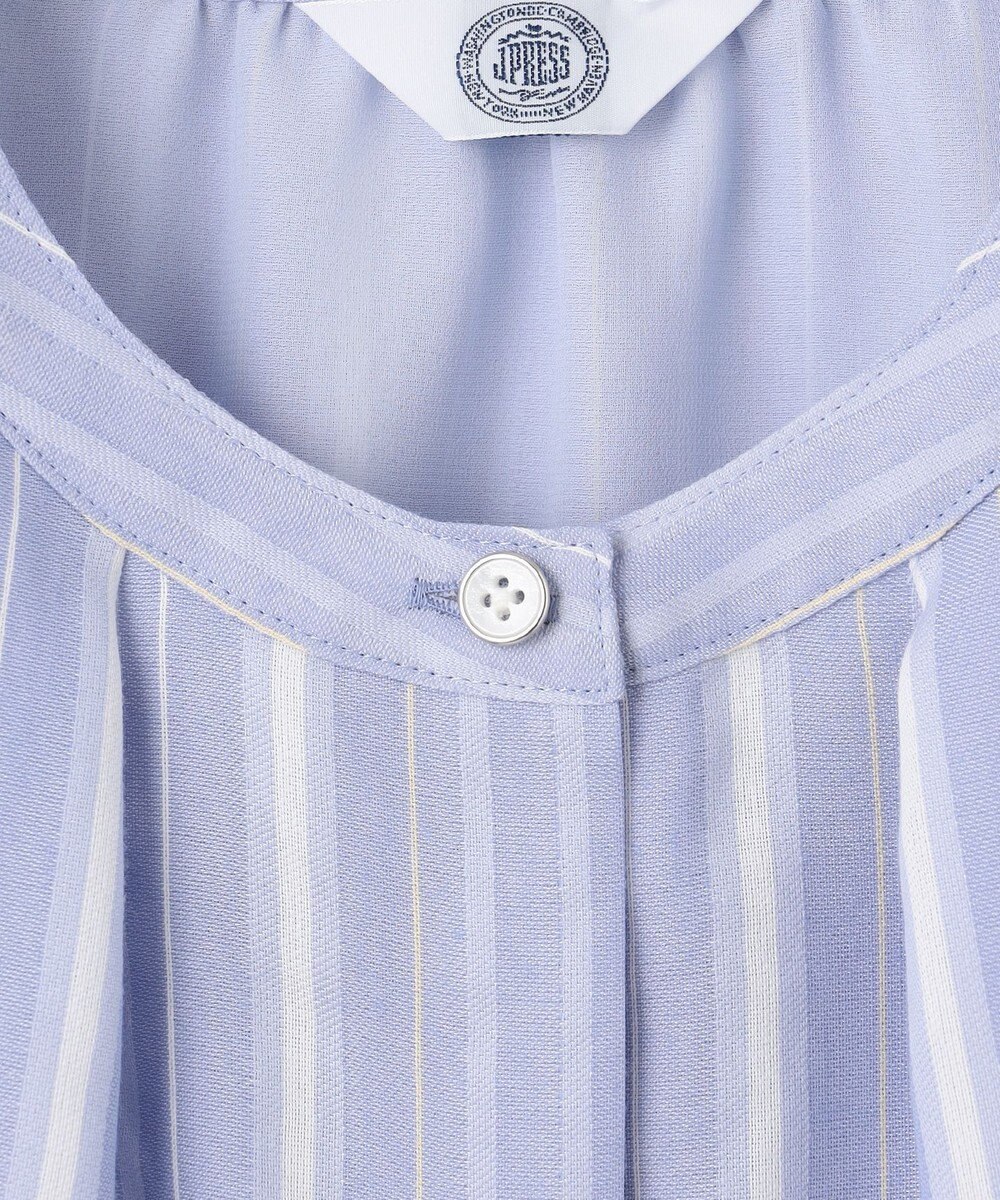 J.PRESS LADIES 【洗える】SHEERストライプ クルーネック ブラウス 