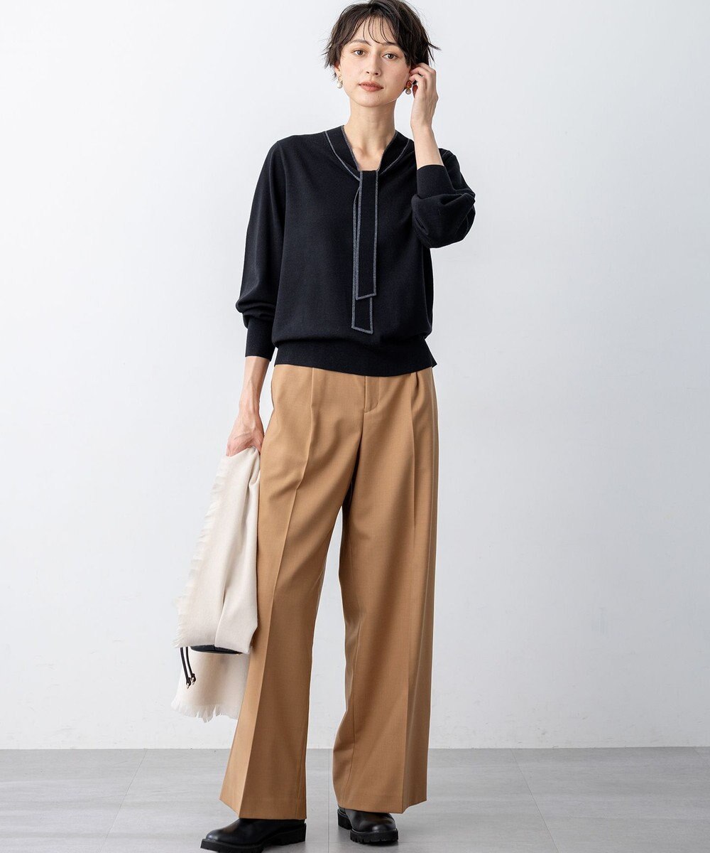 23区 S 【滝沢眞規子さん着用/CanCam11月号掲載】ナチュラルストレッチサキソニー タック ワイド パンツ 