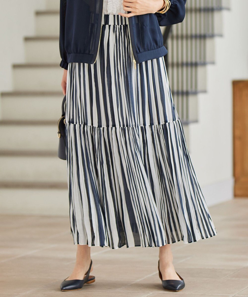自由区 L 【接触冷感・洗える】ハンドワッシャープリーツストライプ スカート 