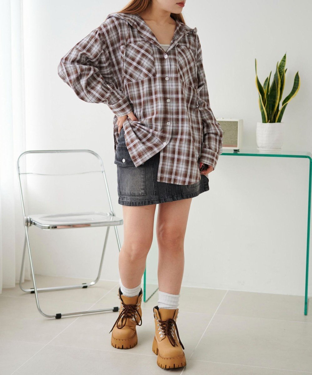 WEGO フードチェックBIGシャツ 