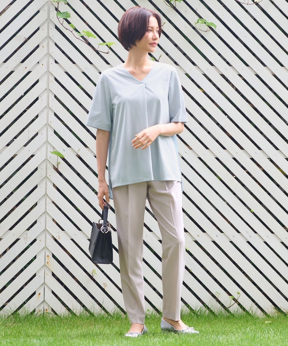 自由区 【洗える・XSサイズあり】シアーコンビバックプリーツ カットソー 