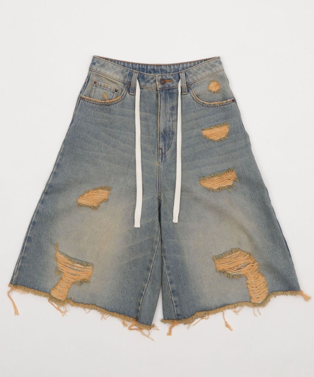 WEGO 【SMサイズ展開】ヴィンテージウォッシュダメージバギーハーフパンツ 