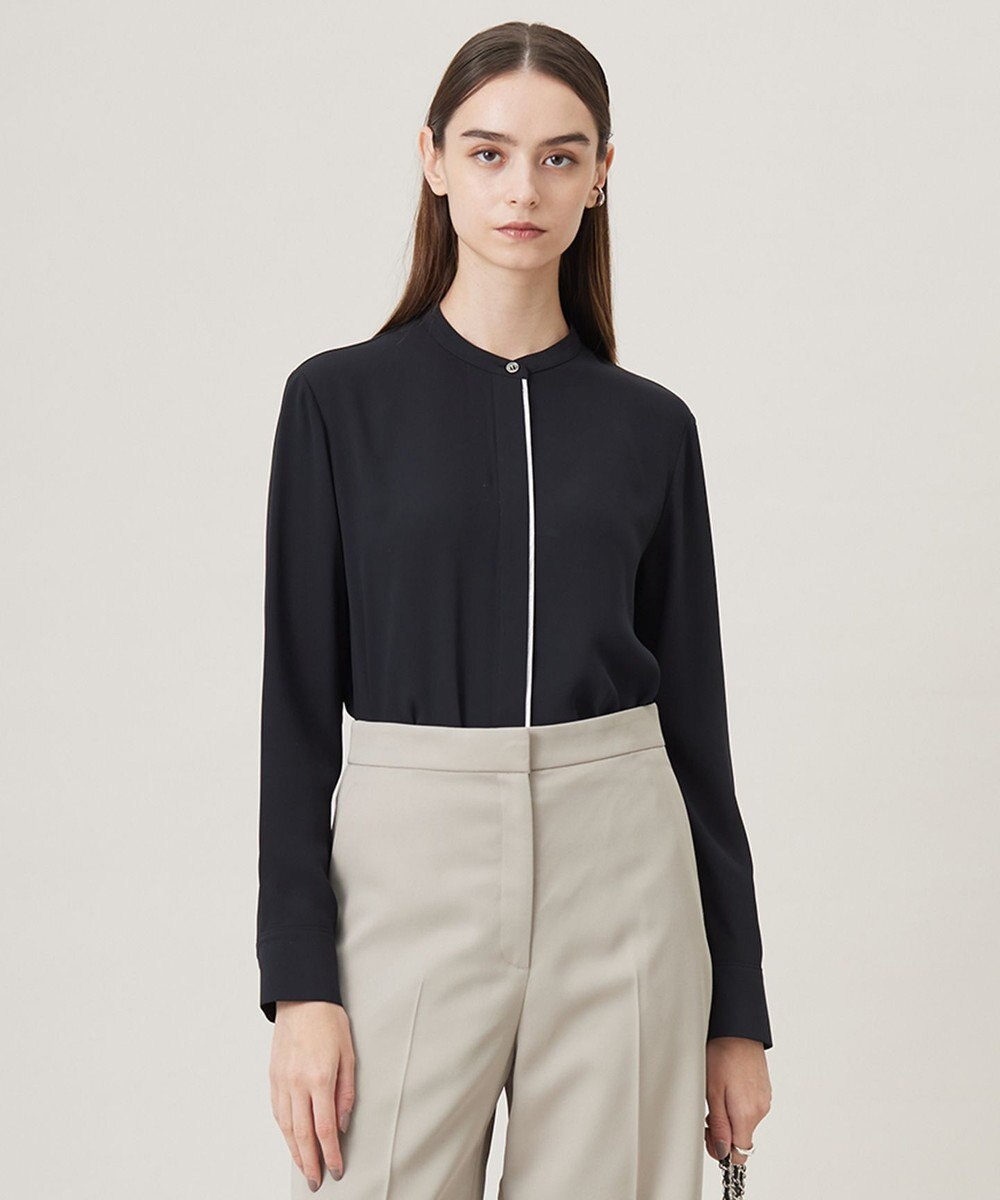 ICB L 【UVケア・速乾・洗える】BackSatinAmunzen バンドカラーブラウス 