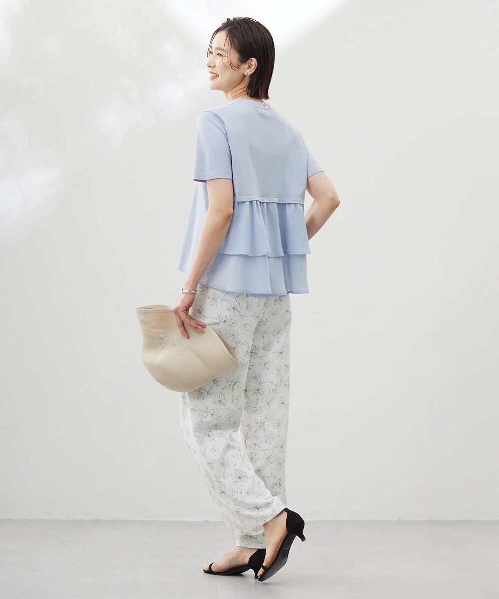 J.PRESS LADIES L 【洗える】ラインフラワープリント ワイドパンツ 