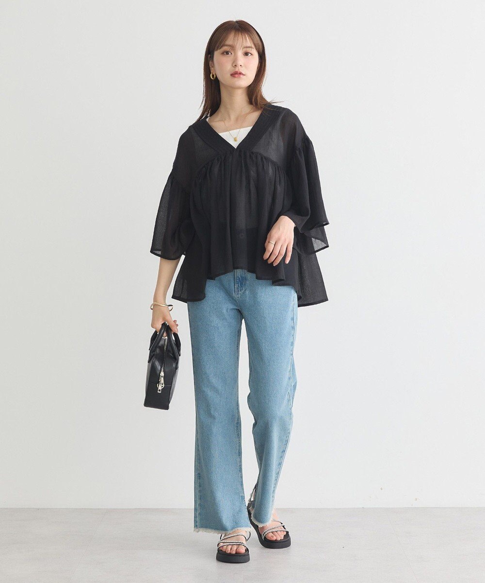 earth music&ecology Ｖネックギャザーブラウス 