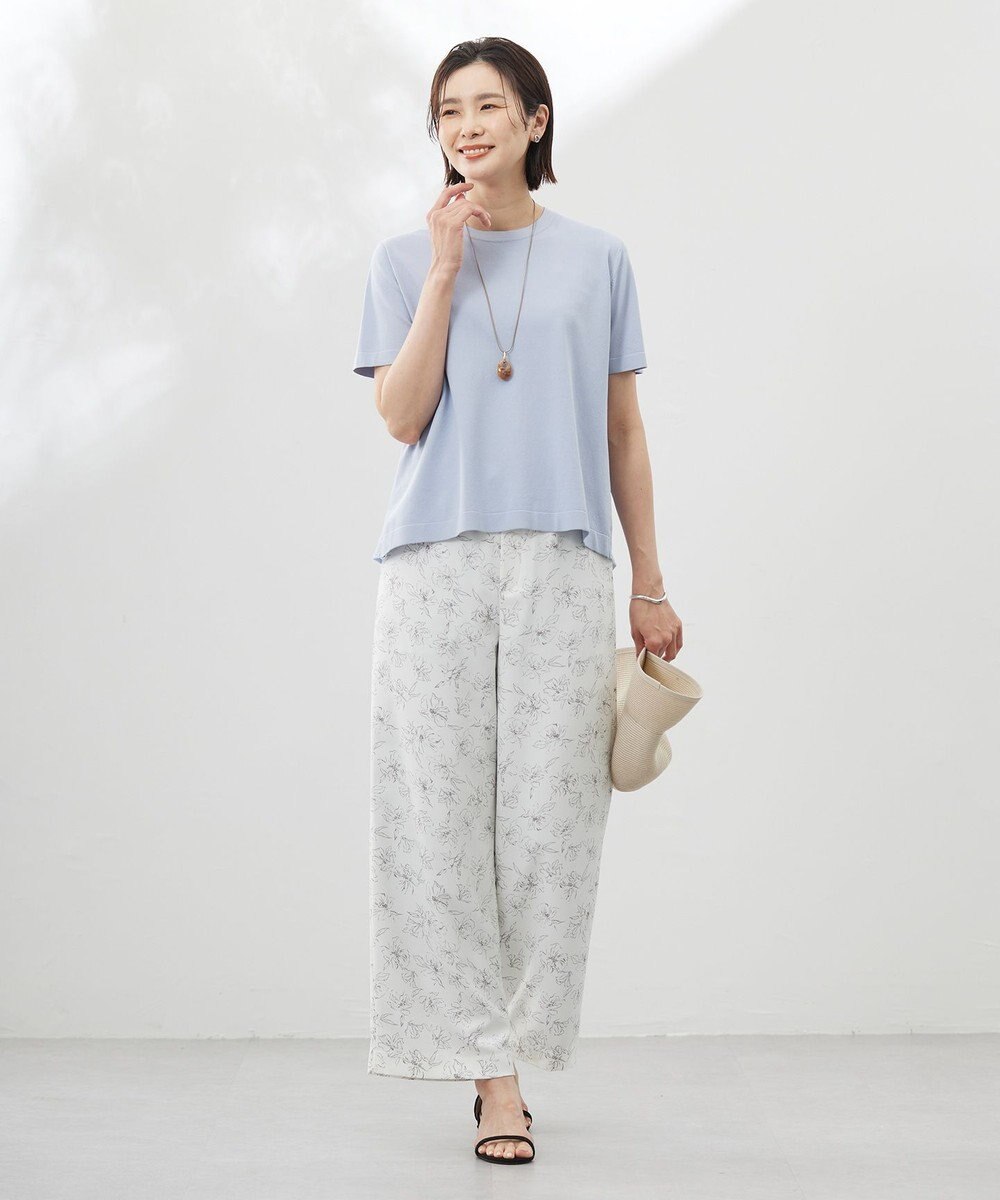 J.PRESS LADIES L 【洗える】ラインフラワープリント ワイドパンツ 