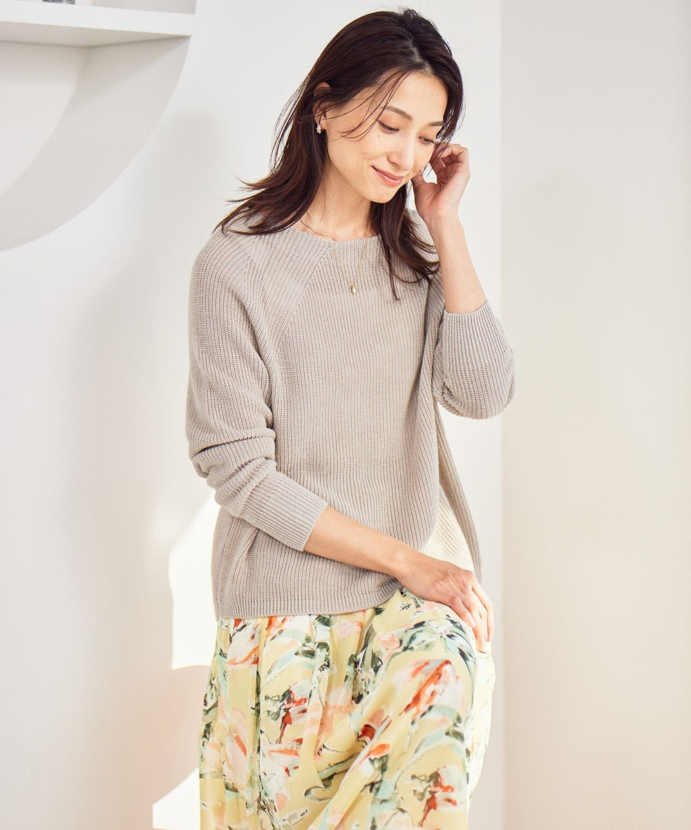 自由区 【WEB限定カラーあり・洗える】リネンミドルゲージボートネック ニット 